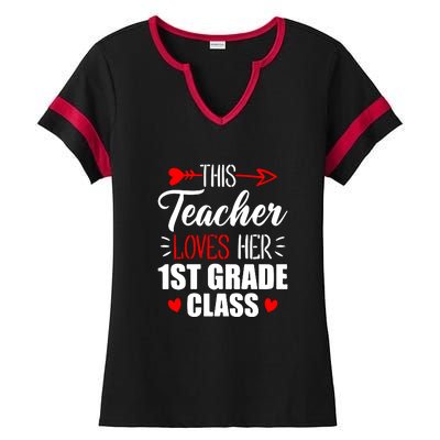 First Grade Teacher This Teacher Loves Her 1st Grade Class Gift Ladies Halftime Notch Neck Tee