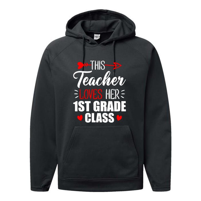 First Grade Teacher This Teacher Loves Her 1st Grade Class Gift Performance Fleece Hoodie