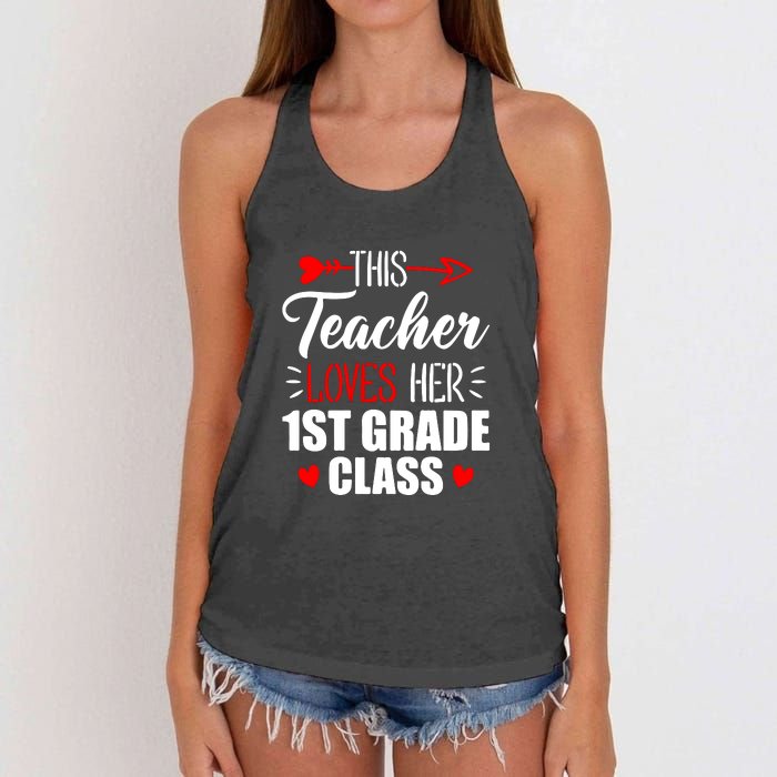 First Grade Teacher This Teacher Loves Her 1st Grade Class Gift Women's Knotted Racerback Tank