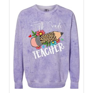 Fifth Grade Teacher Leopard Pencil 5th Grade  Teacher Colorblast Crewneck Sweatshirt