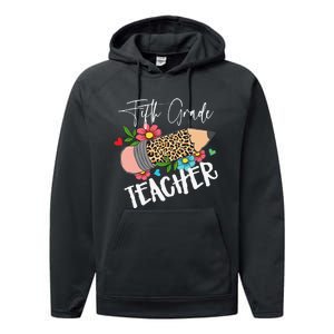 Fifth Grade Teacher Leopard Pencil 5th Grade  Teacher Performance Fleece Hoodie