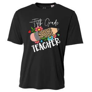 Fifth Grade Teacher Leopard Pencil 5th Grade  Teacher Cooling Performance Crew T-Shirt