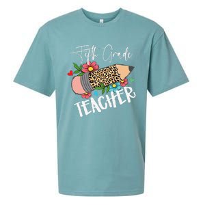 Fifth Grade Teacher Leopard Pencil 5th Grade  Teacher Sueded Cloud Jersey T-Shirt