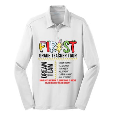 First Grade Teacher 1st Grade Teacher Life Back To School Silk Touch Performance Long Sleeve Polo