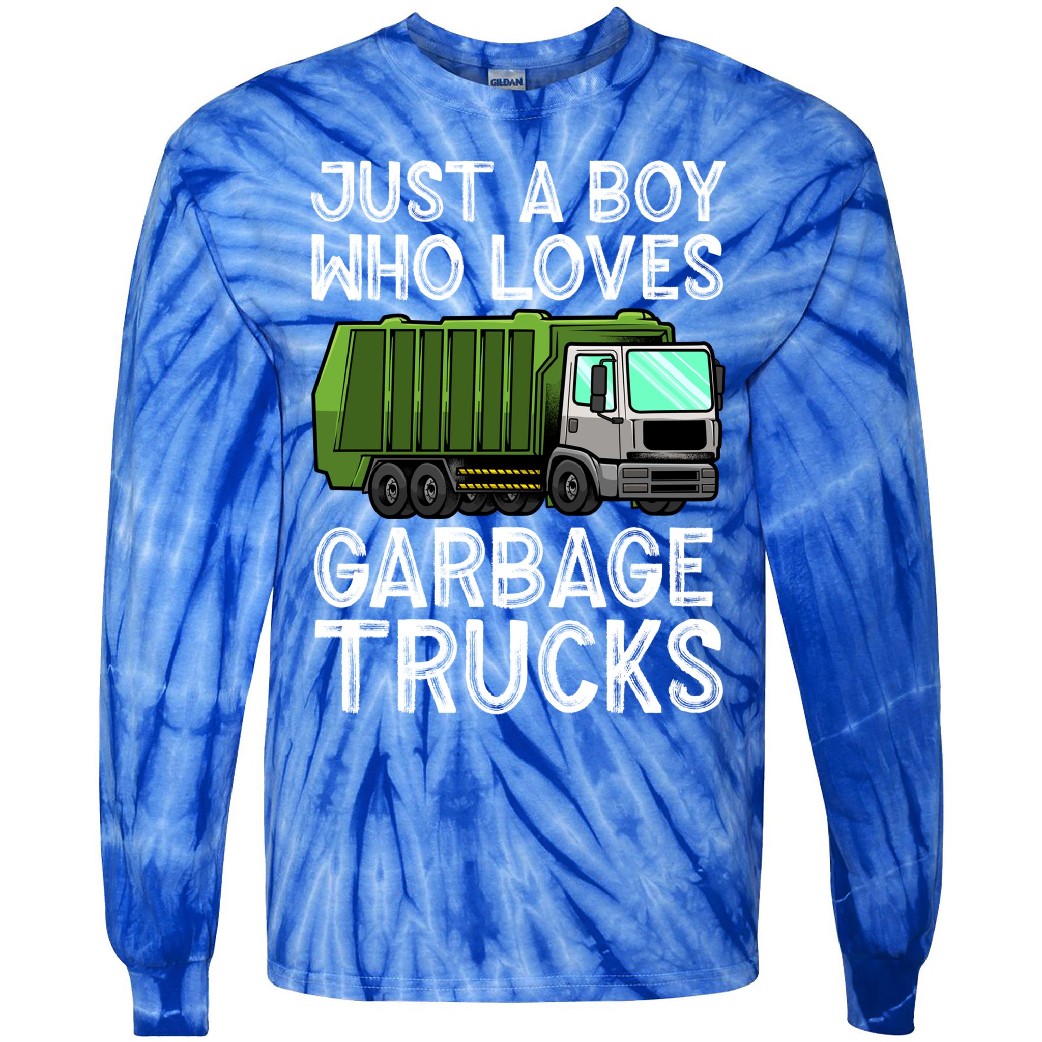 Funny Garbage Truck Design For Boys Toddler Men Trash Truck Gift Tie-Dye Long Sleeve Shirt