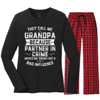 Funny Gift They Call Me Grandpa Because Partner In Crime Women's Long Sleeve Flannel Pajama Set 