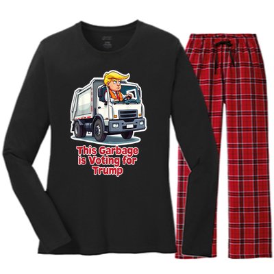 Funny Garbage Truck Trump 2024 This Garbage Is Voting Trump Gift Women's Long Sleeve Flannel Pajama Set 