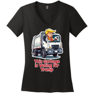 Funny Garbage Truck Trump 2024 This Garbage Is Voting Trump Gift Women's V-Neck T-Shirt