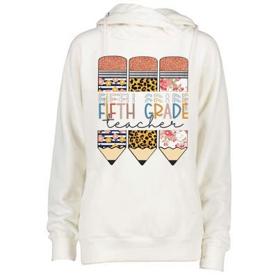 Fifth Grade Teacher Funny Leopard Pencil Back To School Womens Funnel Neck Pullover Hood