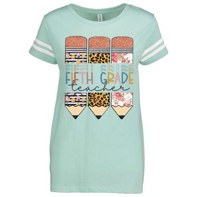 Fifth Grade Teacher Funny Leopard Pencil Back To School Enza Ladies Jersey Football T-Shirt