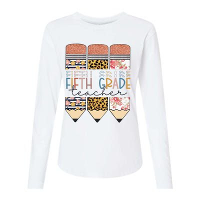 Fifth Grade Teacher Funny Leopard Pencil Back To School Womens Cotton Relaxed Long Sleeve T-Shirt