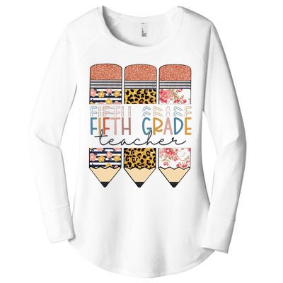 Fifth Grade Teacher Funny Leopard Pencil Back To School Women's Perfect Tri Tunic Long Sleeve Shirt