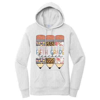 Fifth Grade Teacher Funny Leopard Pencil Back To School Women's Pullover Hoodie