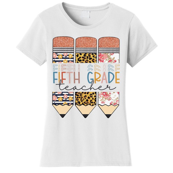 Fifth Grade Teacher Funny Leopard Pencil Back To School Women's T-Shirt