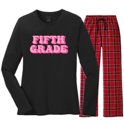 Fifth Grade Teacher Retro Vintage 5th Grade Teacher Team Women's Long Sleeve Flannel Pajama Set 