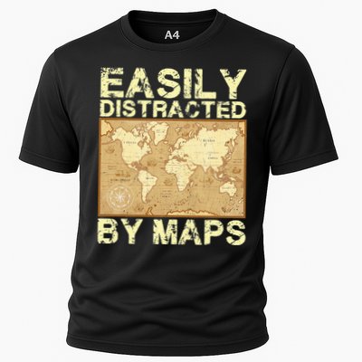 Funny Geography Teacher Easily Distracted By Maps Cooling Performance Crew T-Shirt