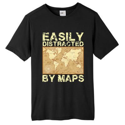 Funny Geography Teacher Easily Distracted By Maps Tall Fusion ChromaSoft Performance T-Shirt