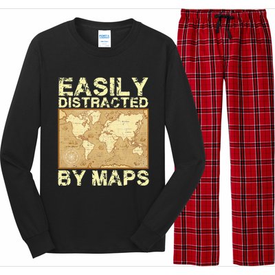 Funny Geography Teacher Easily Distracted By Maps Long Sleeve Pajama Set