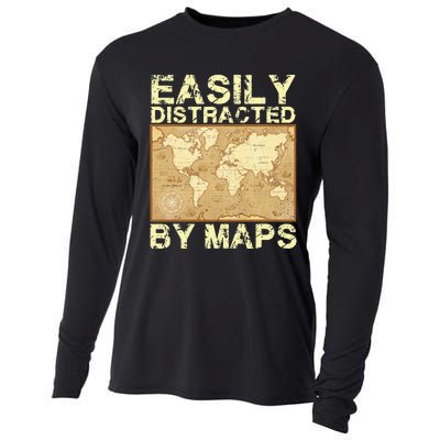 Funny Geography Teacher Easily Distracted By Maps Cooling Performance Long Sleeve Crew