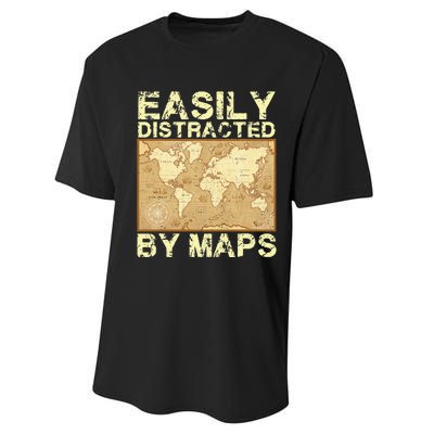 Funny Geography Teacher Easily Distracted By Maps Performance Sprint T-Shirt