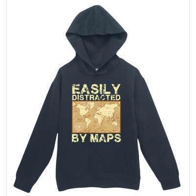 Funny Geography Teacher Easily Distracted By Maps Urban Pullover Hoodie