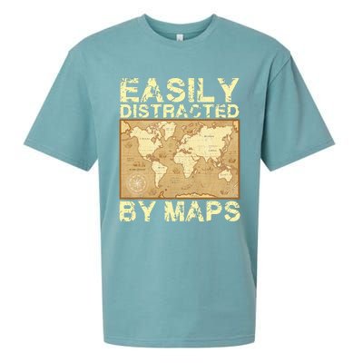 Funny Geography Teacher Easily Distracted By Maps Sueded Cloud Jersey T-Shirt