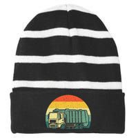 Funny Garbage Truck Design For Kids Men Women Trash Truck Striped Beanie with Solid Band