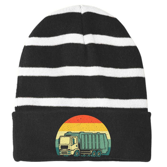 Funny Garbage Truck Design For Kids Men Women Trash Truck Striped Beanie with Solid Band