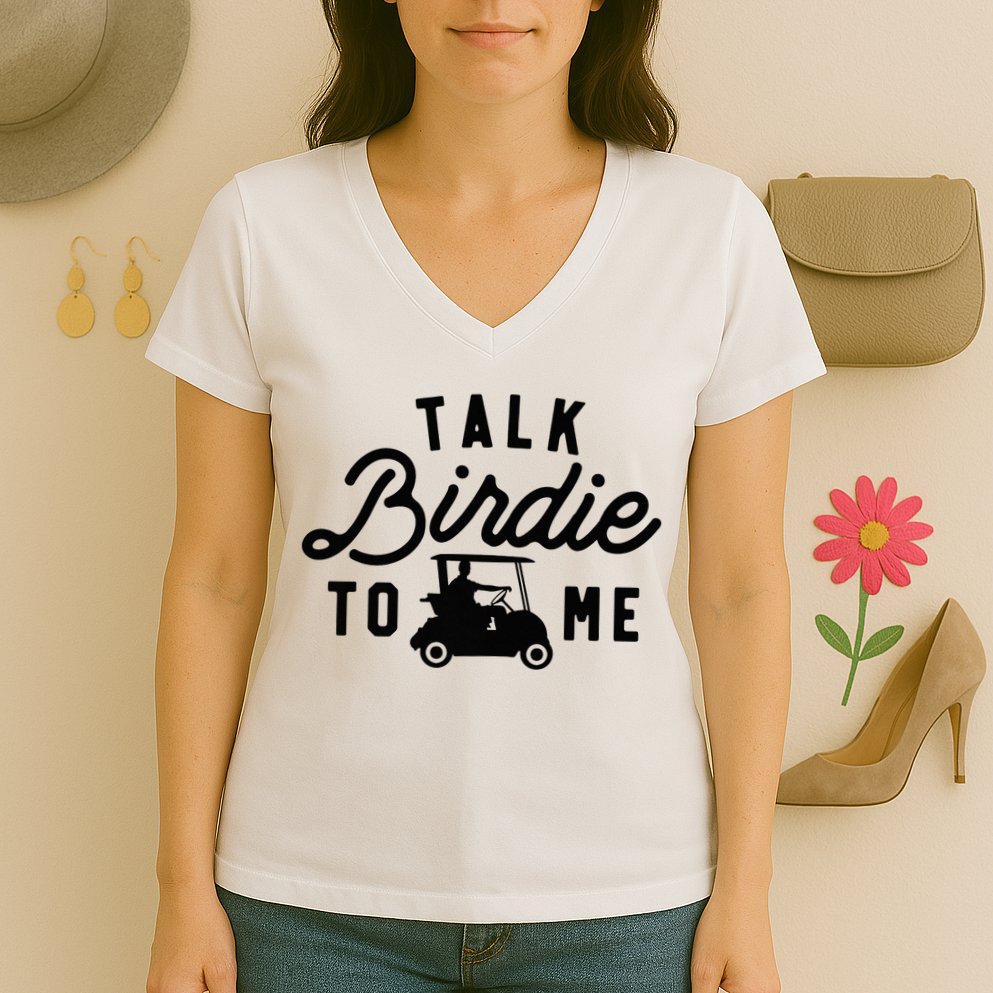 Funny Golf Talk Birdie to Me Golfing Tee Dad Golf Humor Women's V-Neck T-Shirt