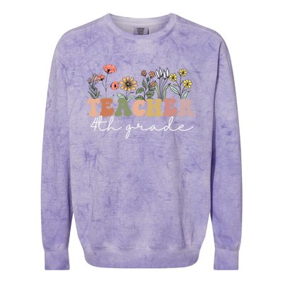 Fourth Grade Teacher Retro Boho Wildflower Teachers Day Gift Colorblast Crewneck Sweatshirt