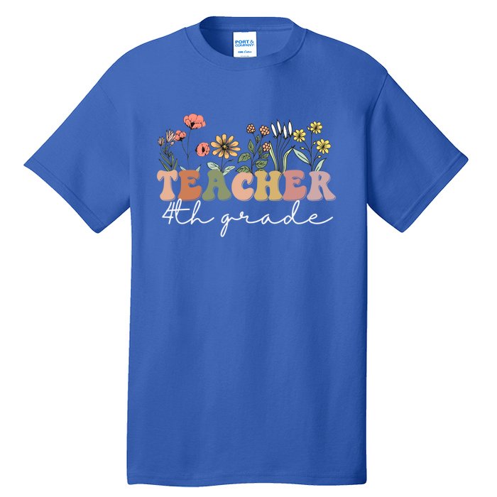 Fourth Grade Teacher Retro Boho Wildflower Teachers Day Gift Tall T-Shirt