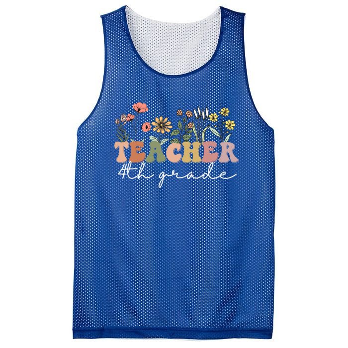 Fourth Grade Teacher Retro Boho Wildflower Teachers Day Gift Mesh Reversible Basketball Jersey Tank