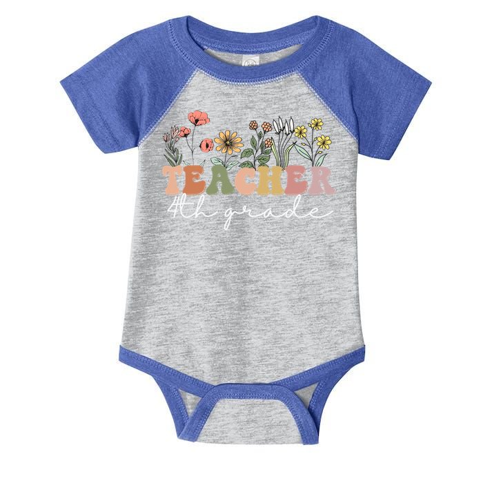 Fourth Grade Teacher Retro Boho Wildflower Teachers Day Gift Infant Baby Jersey Bodysuit