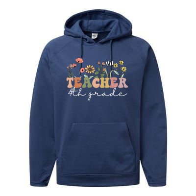 Fourth Grade Teacher Retro Boho Wildflower Teachers Day Gift Performance Fleece Hoodie