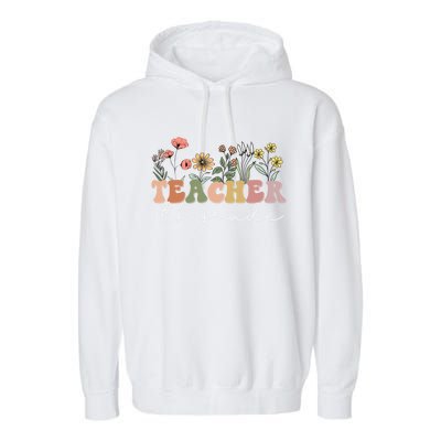 Fourth Grade Teacher Retro Boho Wildflower Teachers Day Gift Garment-Dyed Fleece Hoodie