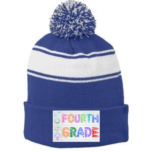 Fourth Grade Team Cute Doodle School Teacher 4Th Grade Gift Stripe Pom Pom Beanie