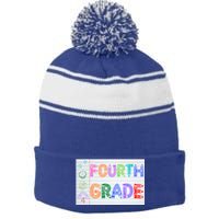 Fourth Grade Team Cute Doodle School Teacher 4Th Grade Gift Stripe Pom Pom Beanie