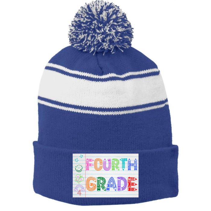 Fourth Grade Team Cute Doodle School Teacher 4Th Grade Gift Stripe Pom Pom Beanie