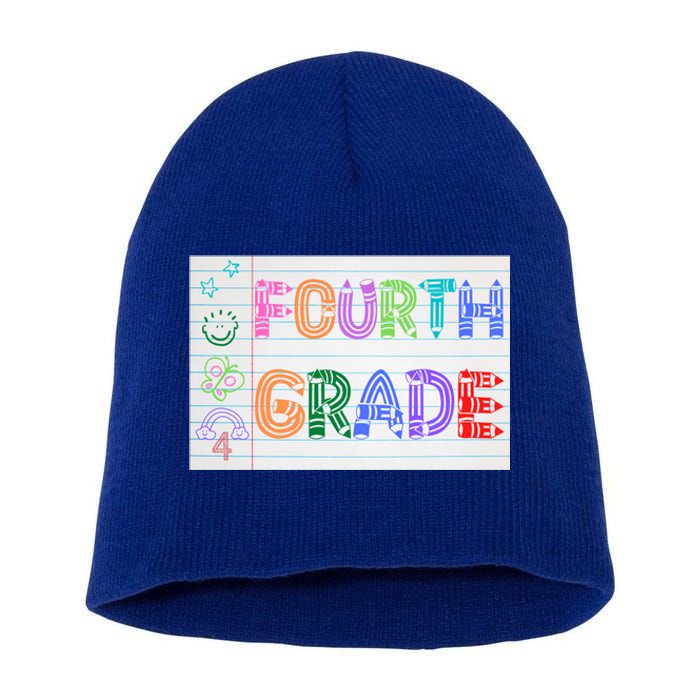 Fourth Grade Team Cute Doodle School Teacher 4Th Grade Gift Short Acrylic Beanie