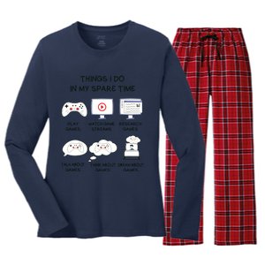 Funny Gamer Things I Do In My Spare Time Gaming Women's Long Sleeve Flannel Pajama Set 