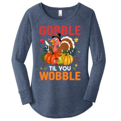 Funny Gobble Till You Wobble Thanksgiving Gift Funny Gift Women's Perfect Tri Tunic Long Sleeve Shirt