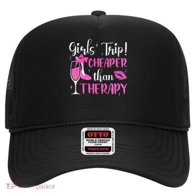 Funny Girl Trip Cheaper Than A Therapy  Wine Party High Crown Mesh Back Trucker Hat