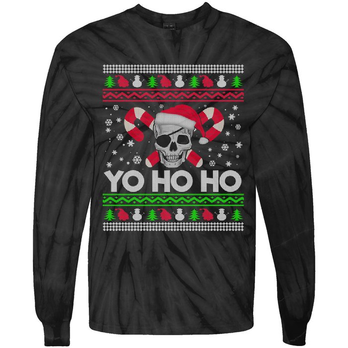 Funny Gift Ugly Christmas Santa Pirate Yo Ho Ho Tie-Dye Long Sleeve Shirt