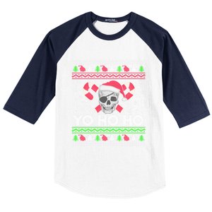 Funny Gift Ugly Christmas Santa Pirate Yo Ho Ho Baseball Sleeve Shirt