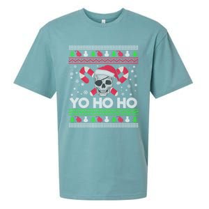 Funny Gift Ugly Christmas Santa Pirate Yo Ho Ho Sueded Cloud Jersey T-Shirt