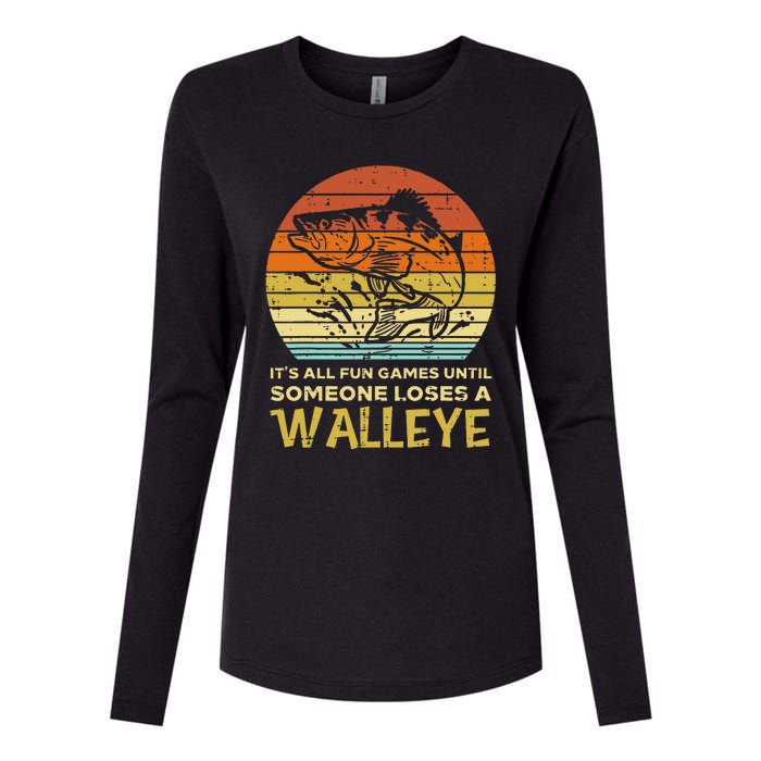 Fun Games Until Someone Loses Walleye Retro Ice Fishing Dad Womens Cotton Relaxed Long Sleeve T-Shirt