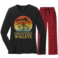 Fun Games Until Someone Loses Walleye Retro Ice Fishing Dad Women's Long Sleeve Flannel Pajama Set 