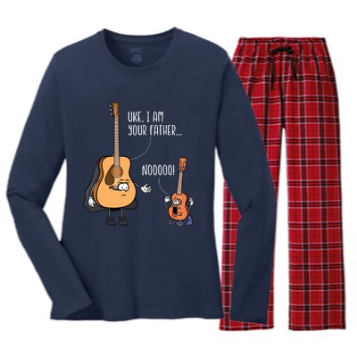 Funny Guitar Ukelele Uke I Am Your Father Musician Music Women's Long Sleeve Flannel Pajama Set 