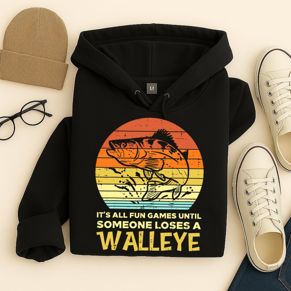 Fun Games Until Someone Loses Walleye Retro Ice Fishing Dad Hoodie