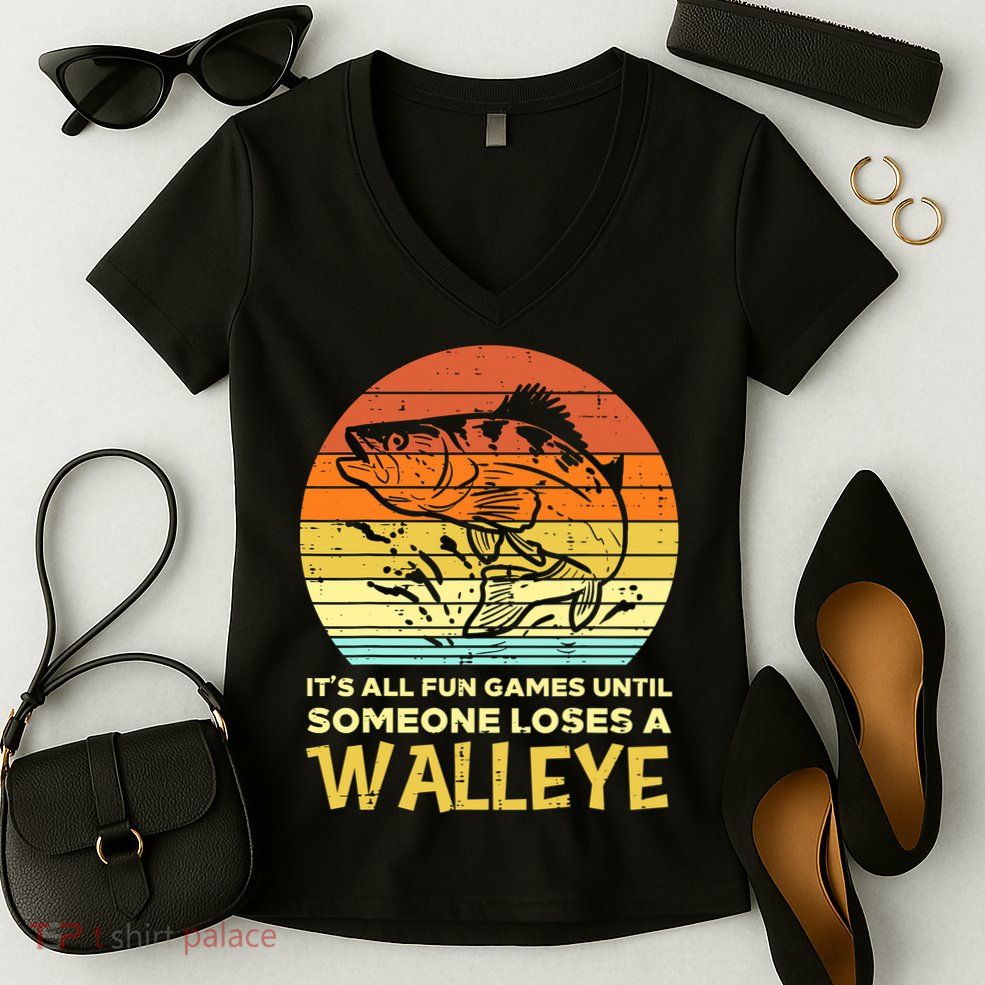 Fun Games Until Someone Loses Walleye Retro Ice Fishing Dad Women's V-Neck T-Shirt